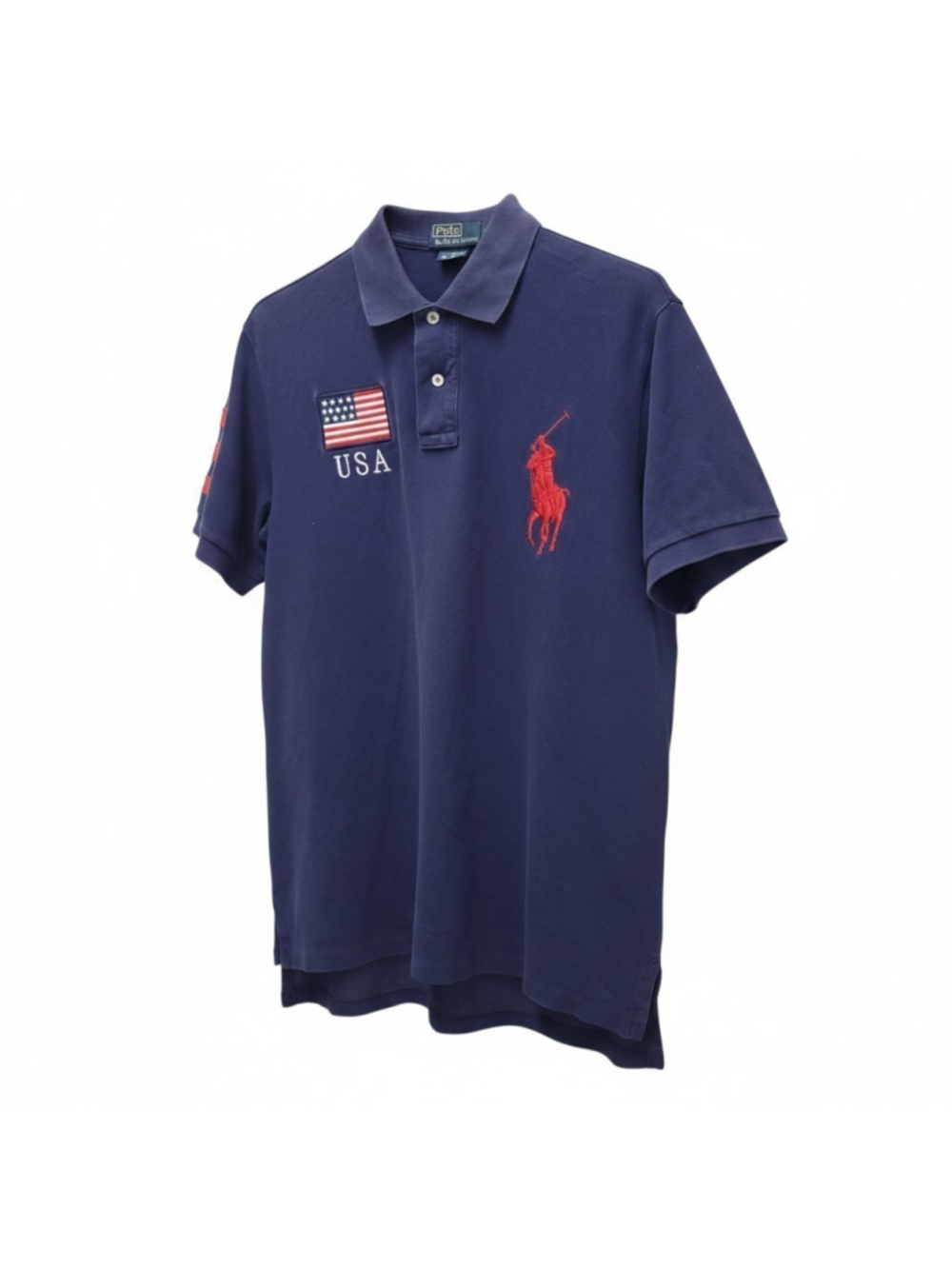 Polo Ralph Lauren Men Navy Custom Flag Big Red 3 Pony Short Sleeve Shirt Pre-own